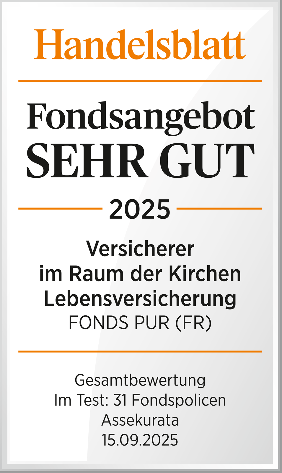 Handelsblatt Siegel - Fondsangebot SEHR GUT 2025