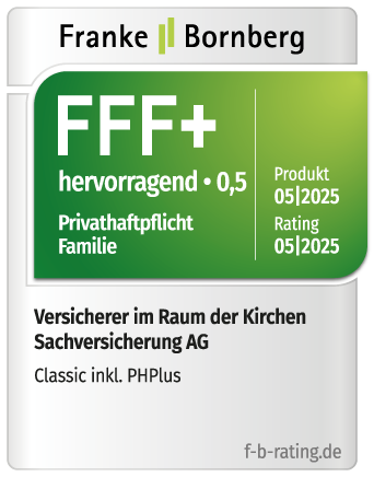 Franke und Bornberg Rating 05-2025 FFF+ hervorragend Siegel für Privathaftpflicht Familie Classic inkl. PHPlus
