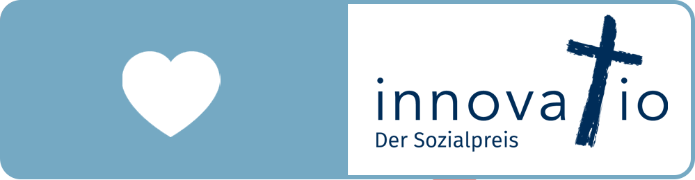 Eine Grafik mit einem Herz und einem Innovatio Sozialpreis Logo